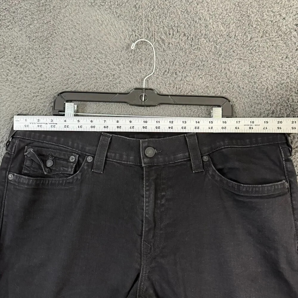 True Religion Jeans Mens 42x31 Black Ricky Relaxed Straight Fit Stretch Denim